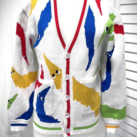 Multicolor Artsy Worm on a String Cardigan Sweater - Picture 3 of 8